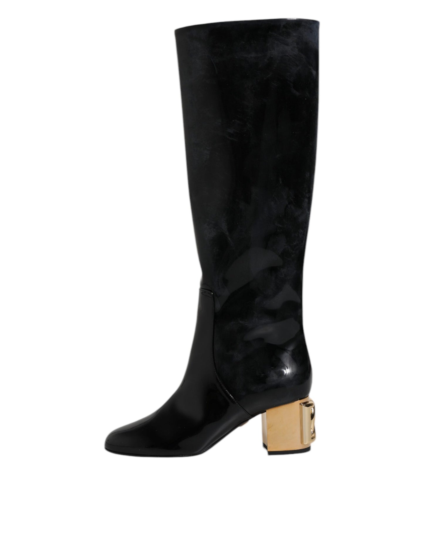 Bottes hautes Vally en cuir verni noir Dolce & Gabbana