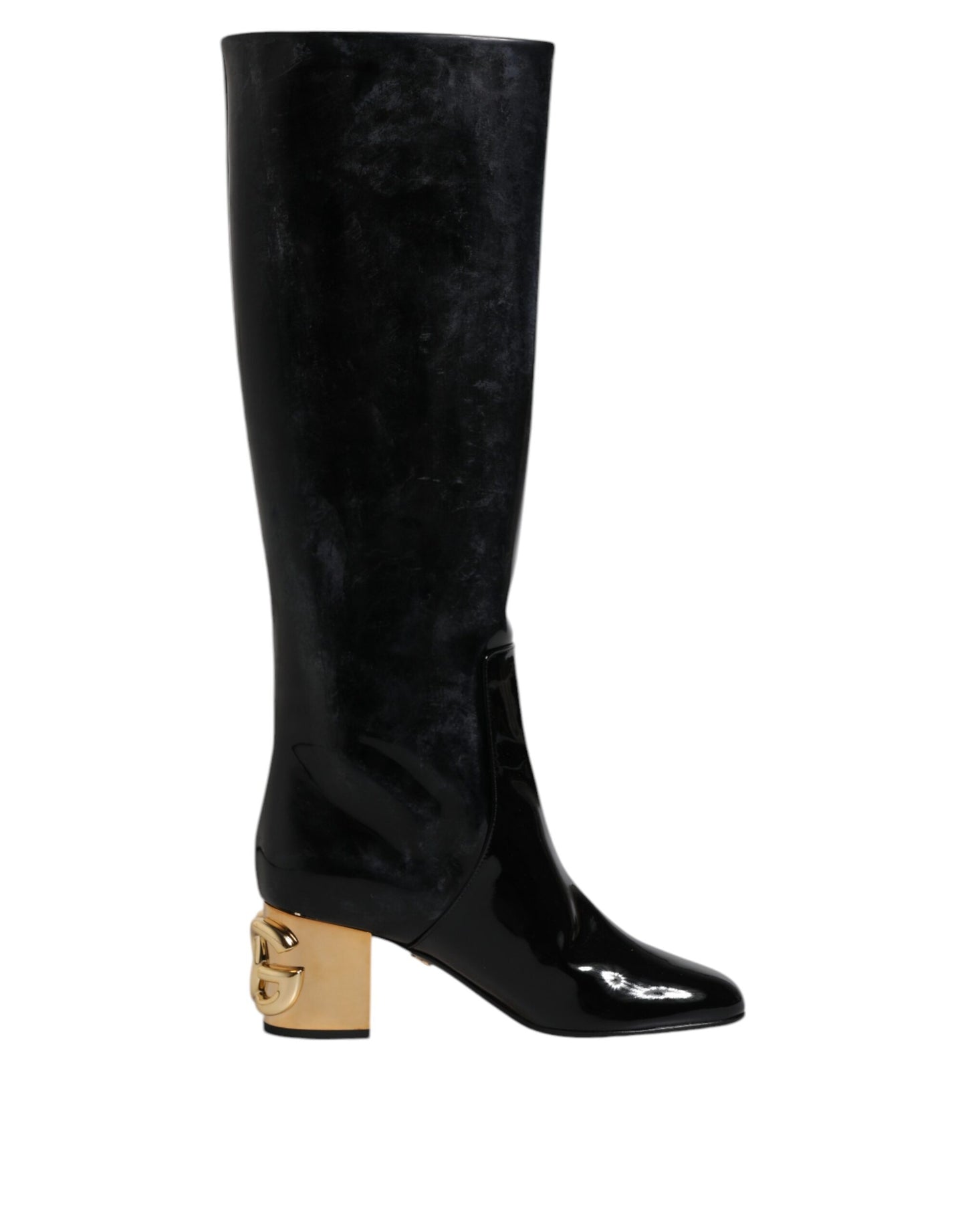 Bottes hautes Vally en cuir verni noir Dolce & Gabbana