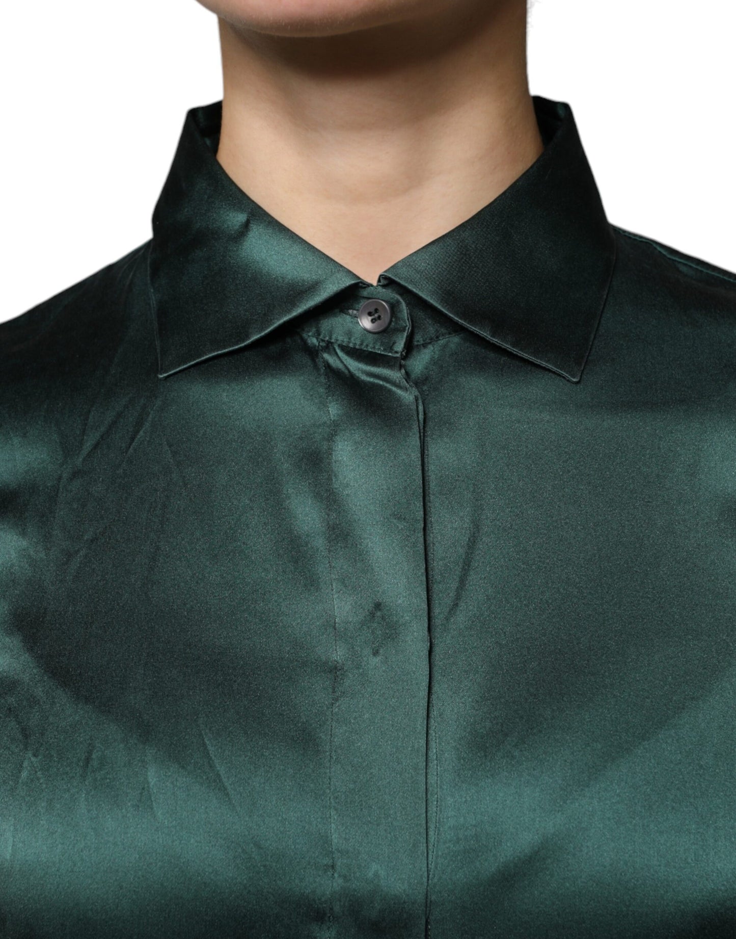 Chemisier boutonné à manches longues en soie vert foncé Dolce & Gabbana