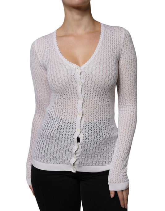 Dolce & Gabbana – Weißer Cardigan aus Seide mit Knopfleiste