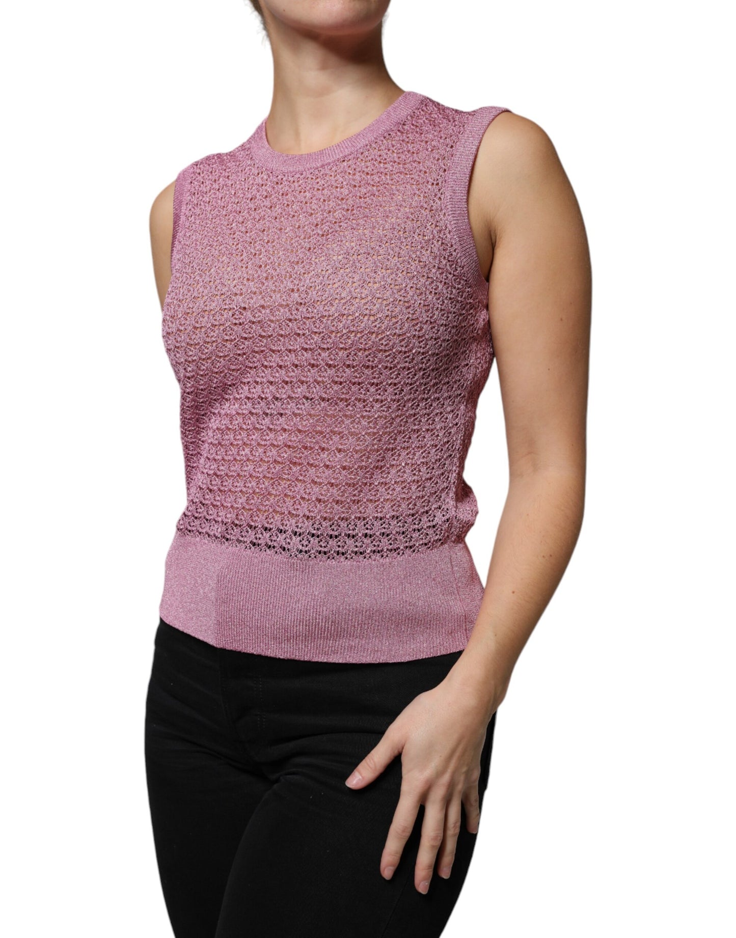 Dolce & Gabbana, durchsichtiges, ärmelloses Tanktop aus Netzstoff in Rosa