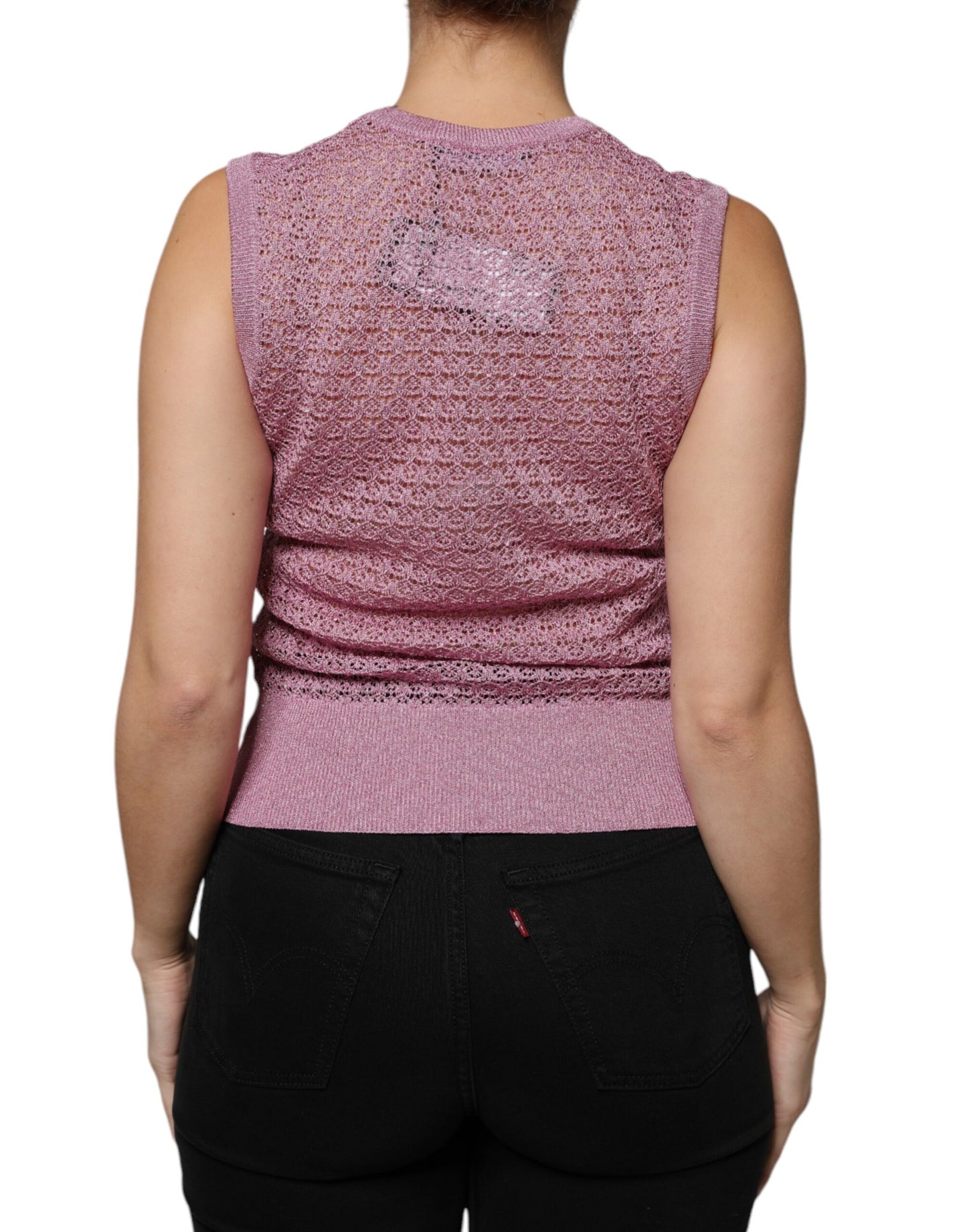 Dolce & Gabbana, durchsichtiges, ärmelloses Tanktop aus Netzstoff in Rosa