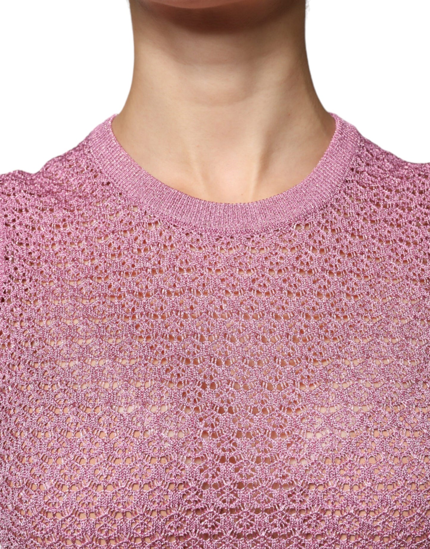 Dolce & Gabbana, durchsichtiges, ärmelloses Tanktop aus Netzstoff in Rosa