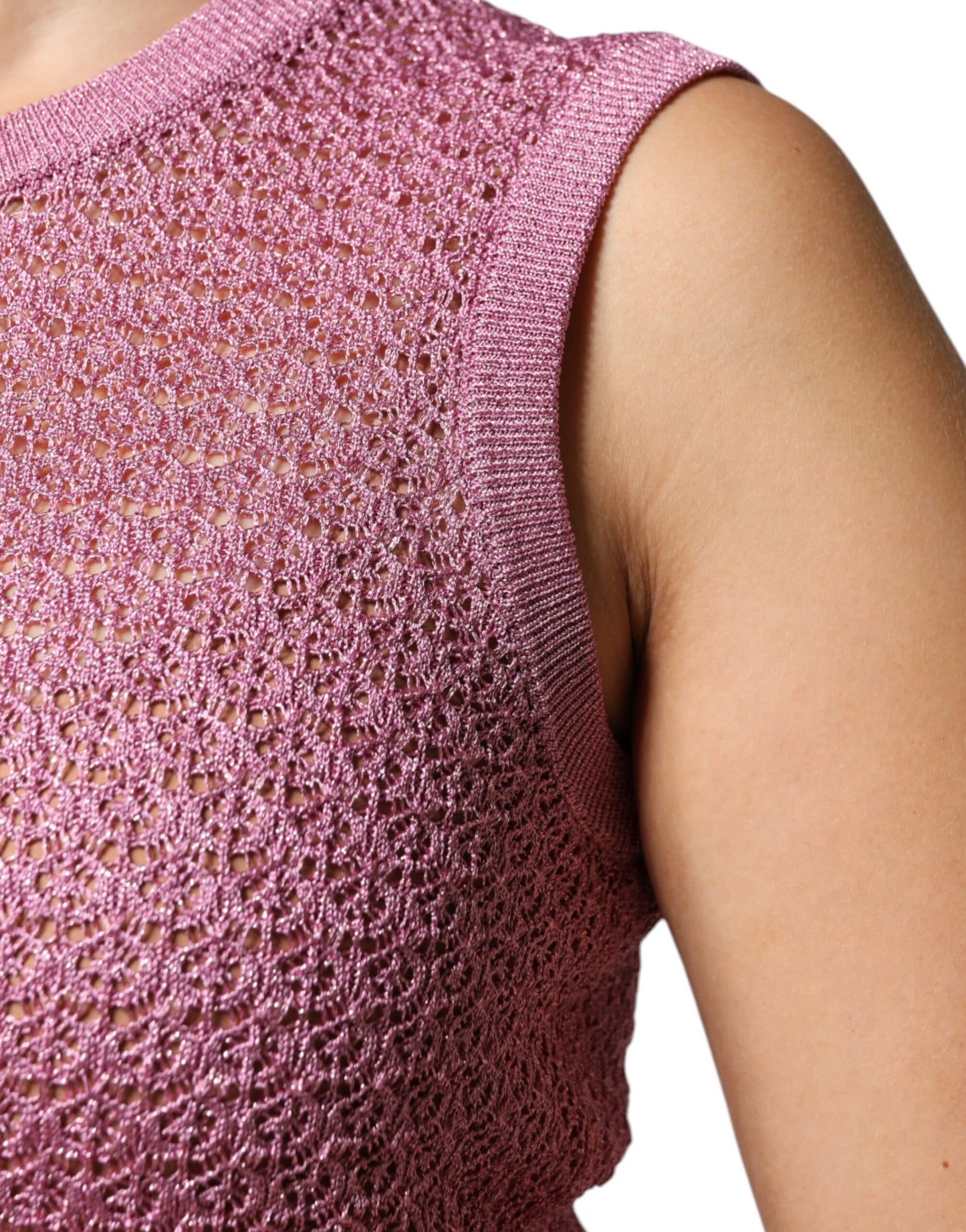 Dolce & Gabbana, durchsichtiges, ärmelloses Tanktop aus Netzstoff in Rosa