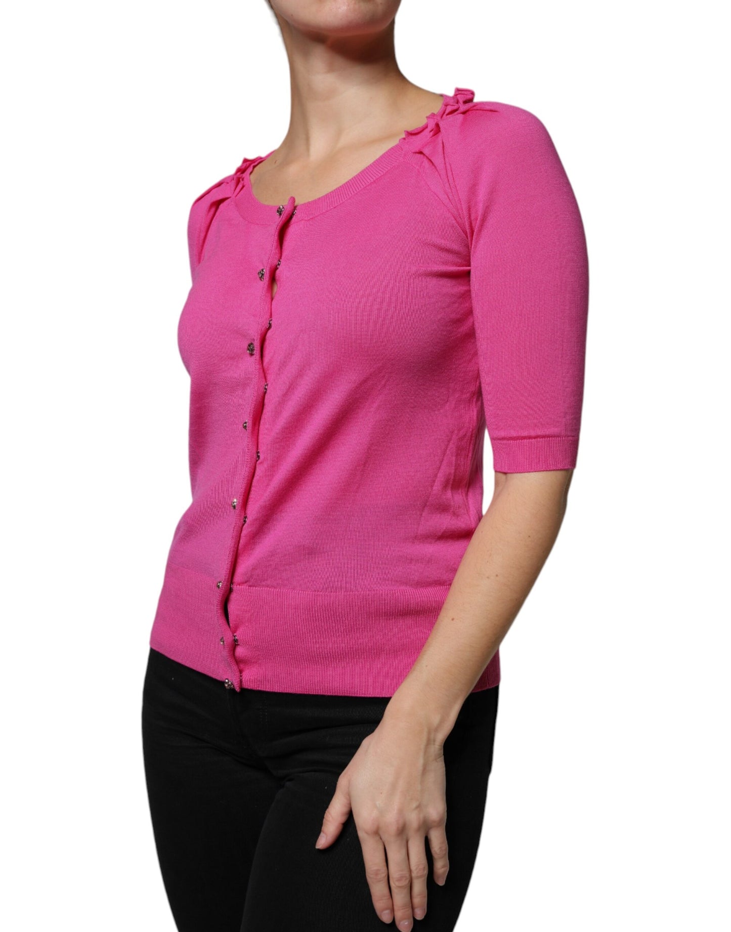 Pull cardigan boutonné en laine rose Dolce & Gabbana