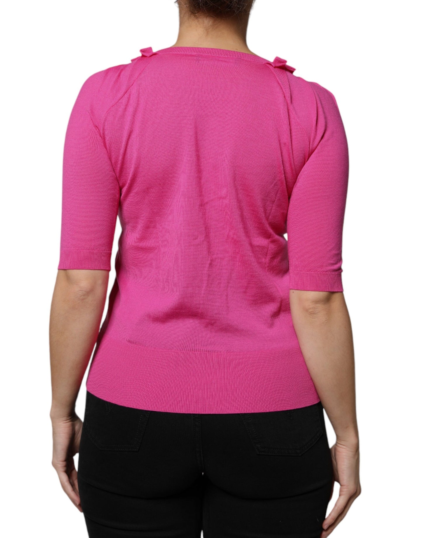 Pull cardigan boutonné en laine rose Dolce & Gabbana
