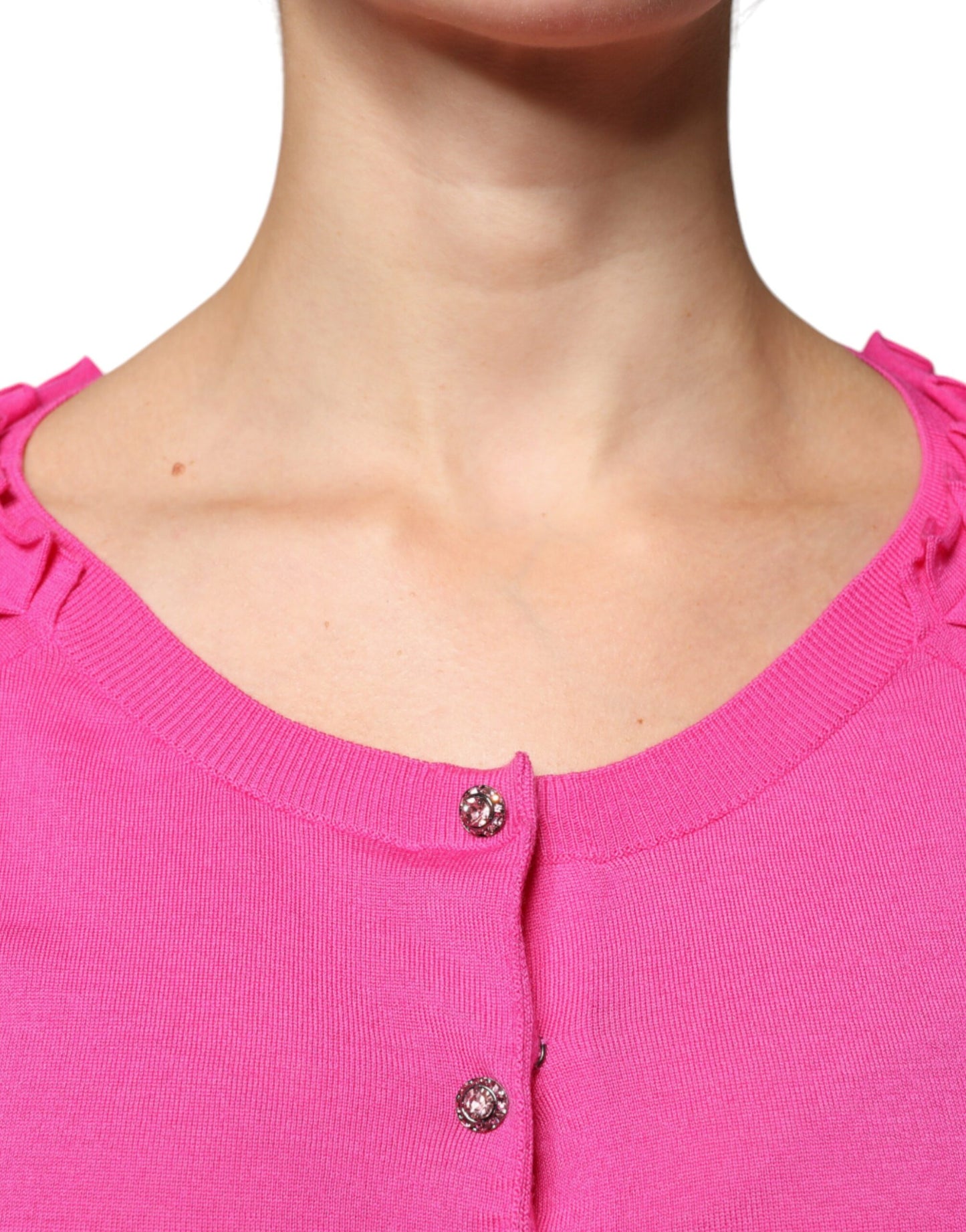 Pull cardigan boutonné en laine rose Dolce & Gabbana