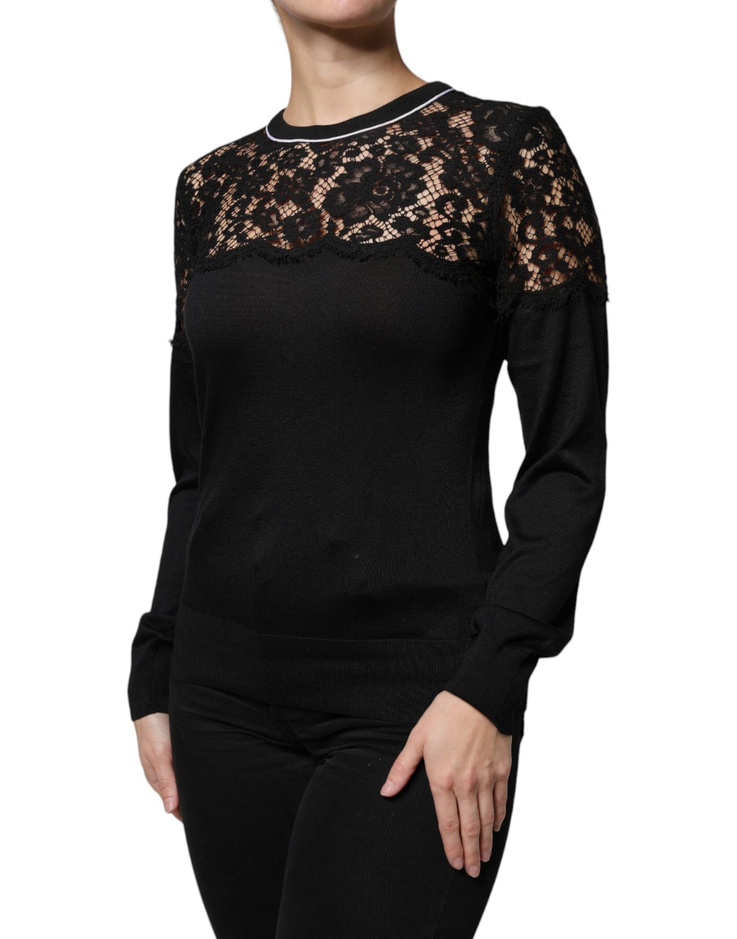 Chemisier en soie et dentelle florale noire Dolce & Gabbana