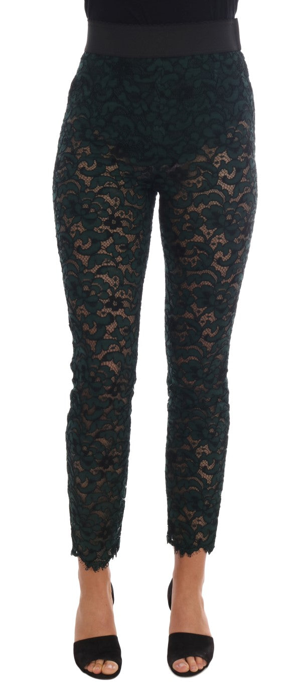 Pantalon legging en dentelle florale verte Dolce & Gabbana
