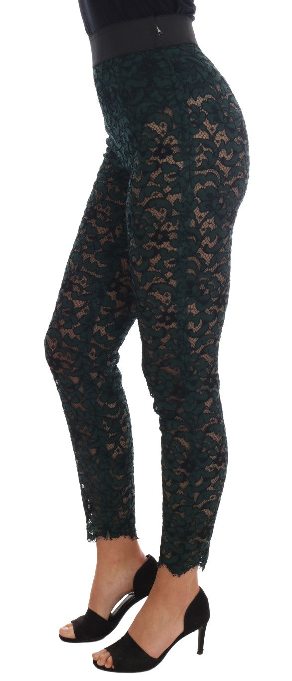 Pantalon legging en dentelle florale verte Dolce & Gabbana
