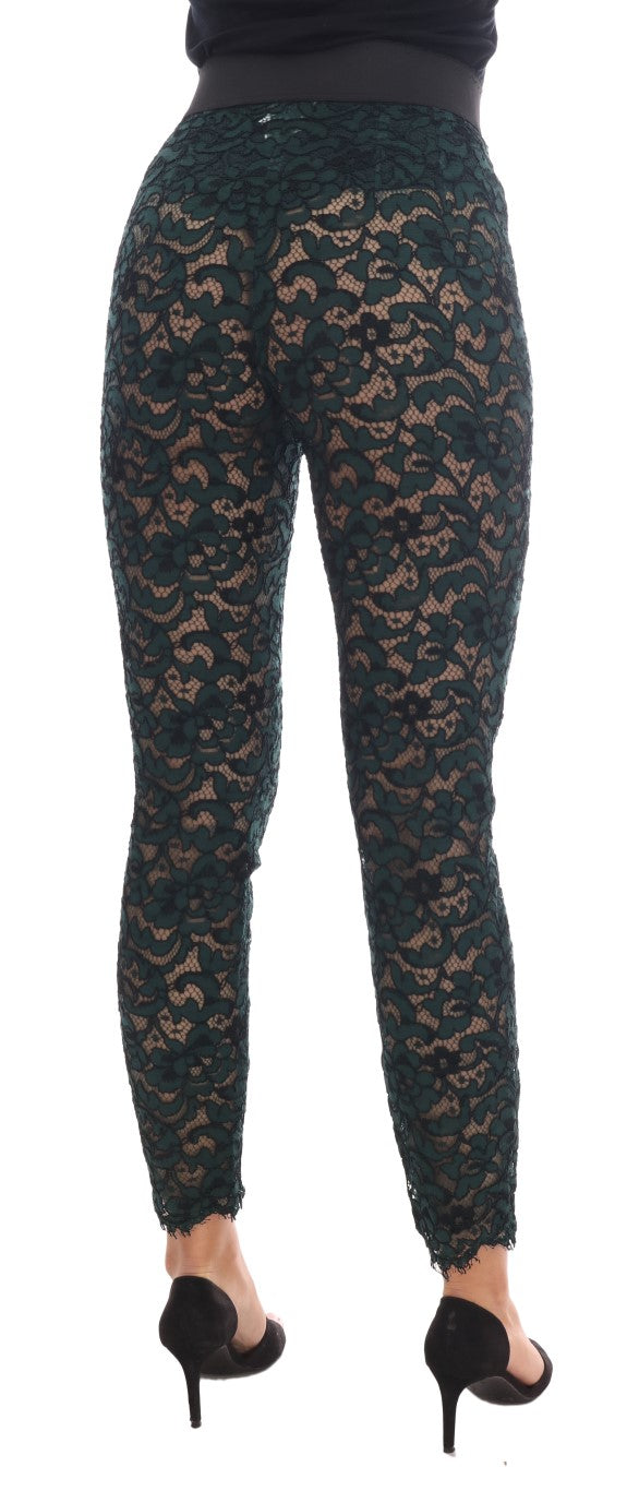 Pantalon legging en dentelle florale verte Dolce & Gabbana
