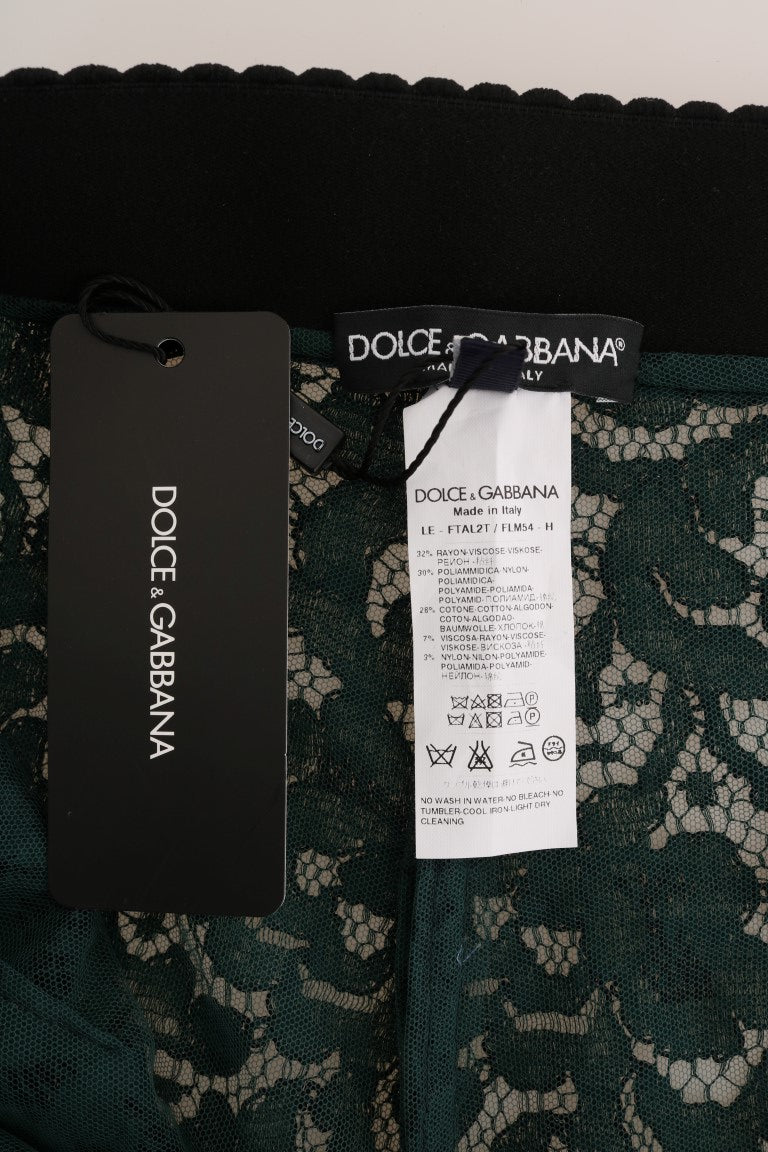 Pantalon legging en dentelle florale verte Dolce & Gabbana