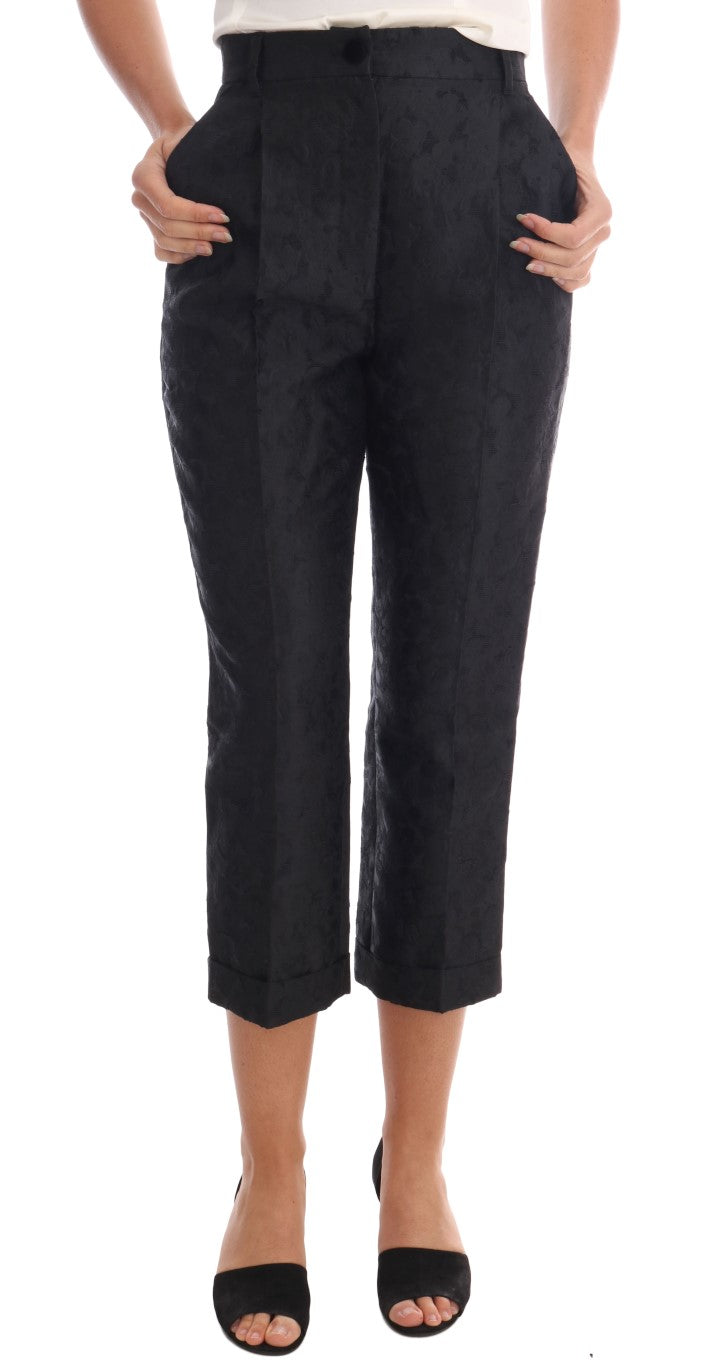 Pantalon capri en brocart floral noir Dolce & Gabbana