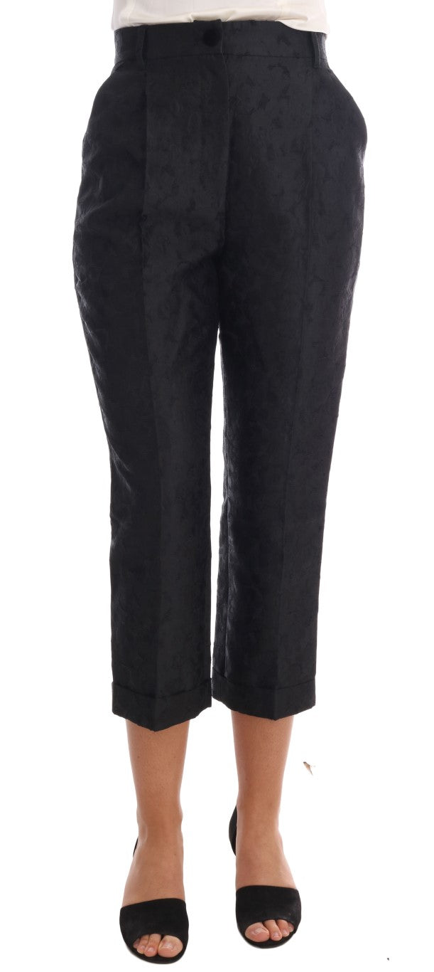 Pantalon capri en brocart floral noir Dolce & Gabbana