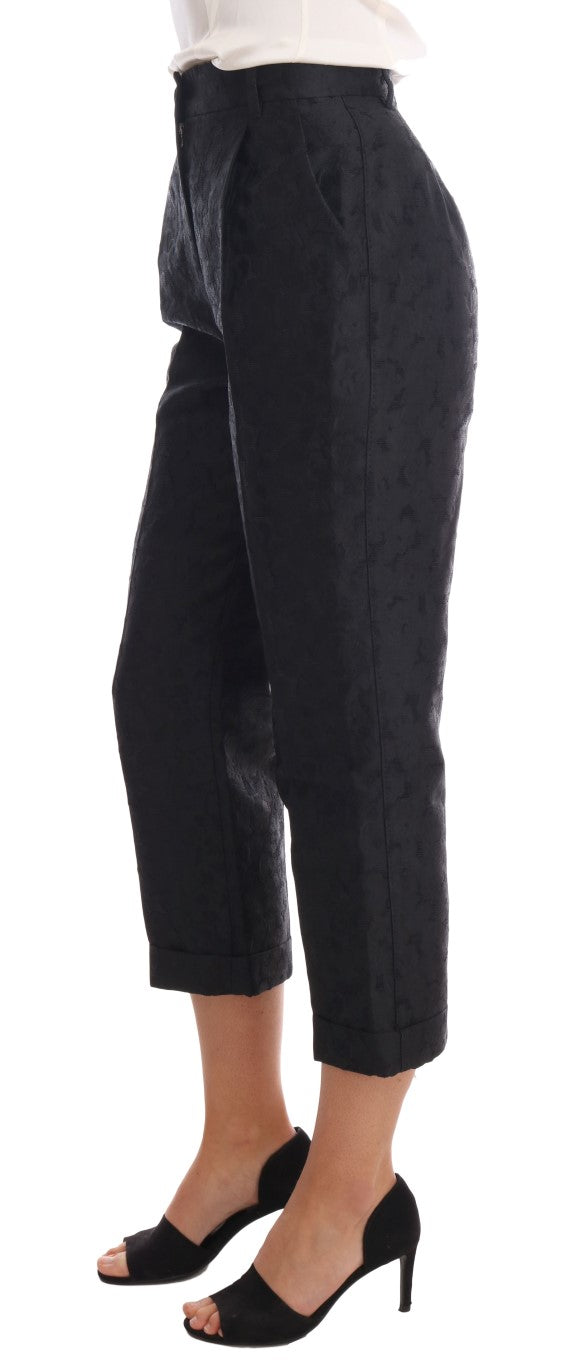 Pantalon capri en brocart floral noir Dolce & Gabbana