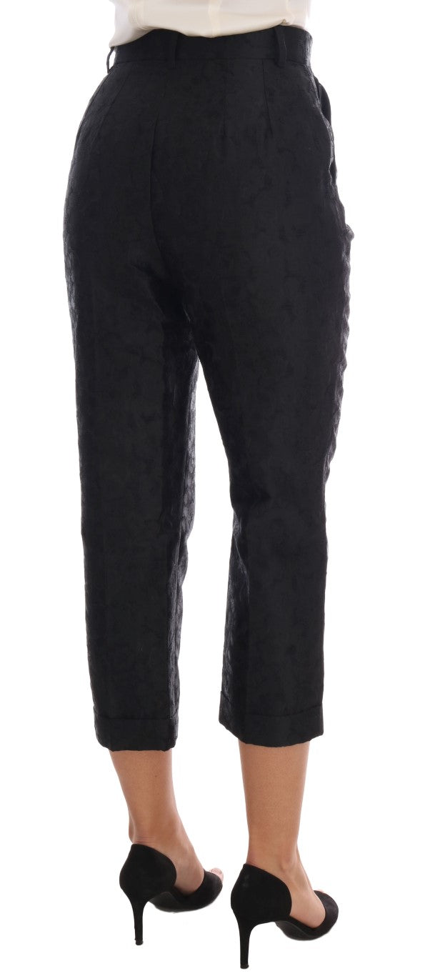 Pantalon capri en brocart floral noir Dolce & Gabbana