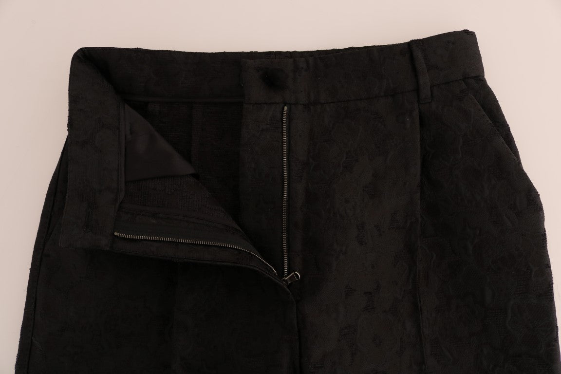 Pantalon capri en brocart floral noir Dolce & Gabbana