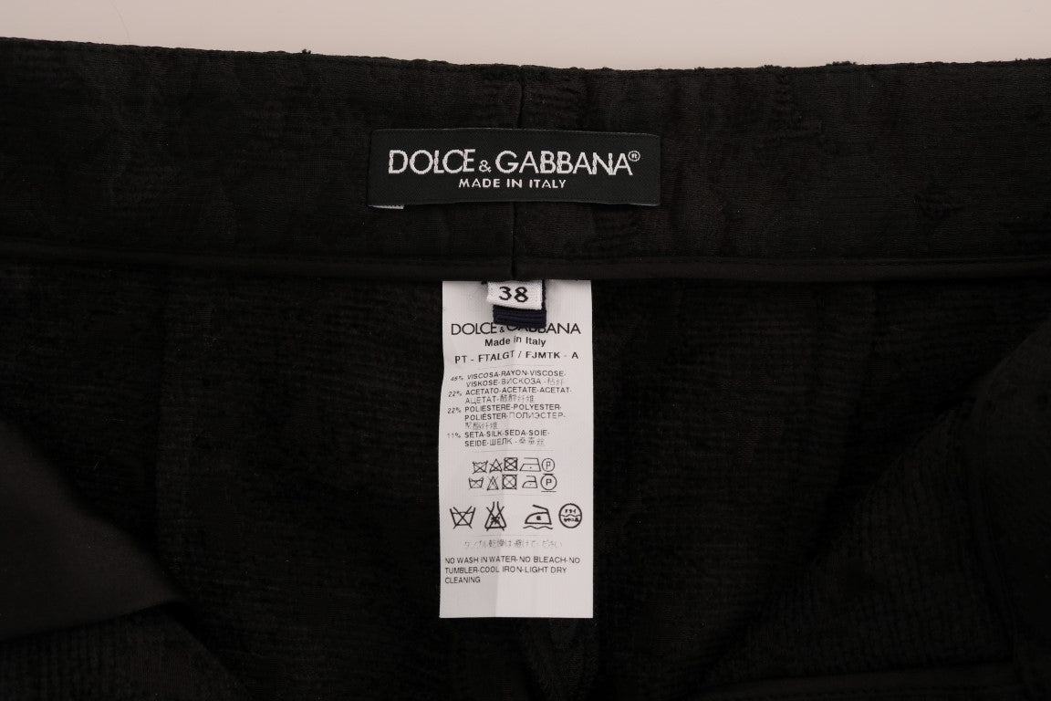 Pantalon capri en brocart floral noir Dolce & Gabbana