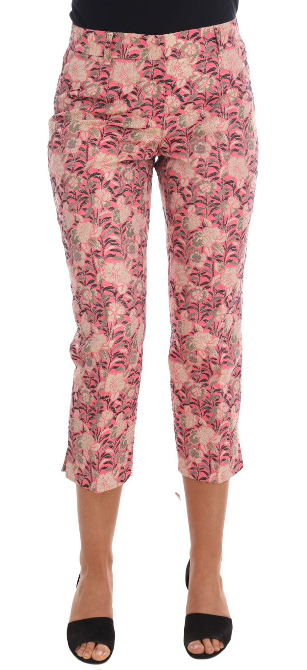 Dolce & Gabbana – Caprihose aus Brokat mit Blumenmuster in Rosa