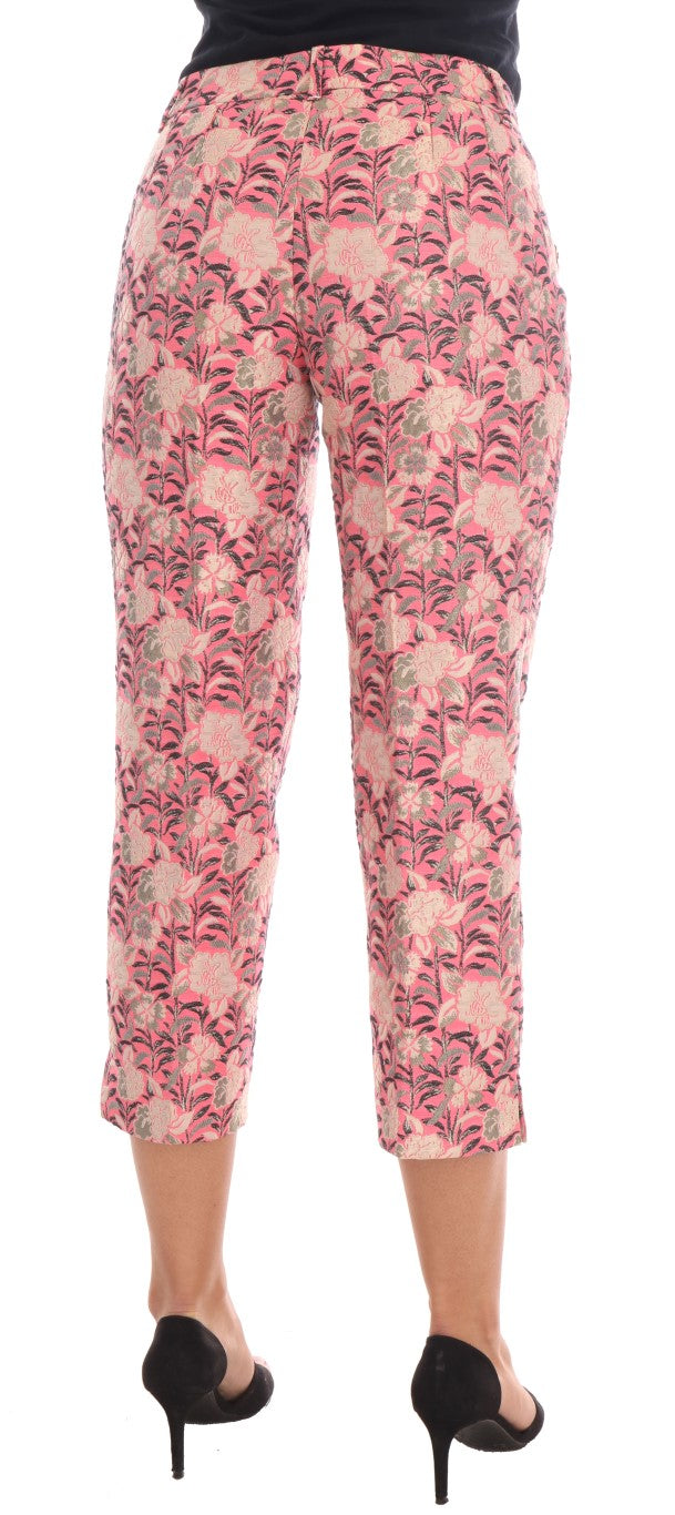 Dolce & Gabbana – Caprihose aus Brokat mit Blumenmuster in Rosa