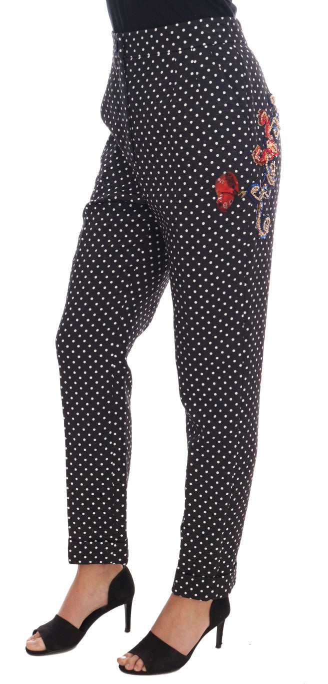 Pantalon noir à pois et cristaux de Sicile Dolce & Gabbana