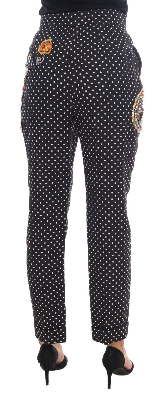 Pantalon noir à pois et cristaux de Sicile Dolce & Gabbana
