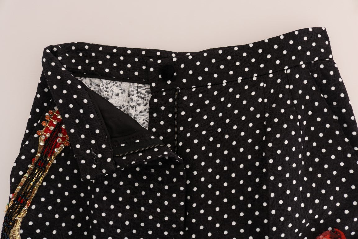 Pantalon noir à pois et cristaux de Sicile Dolce & Gabbana