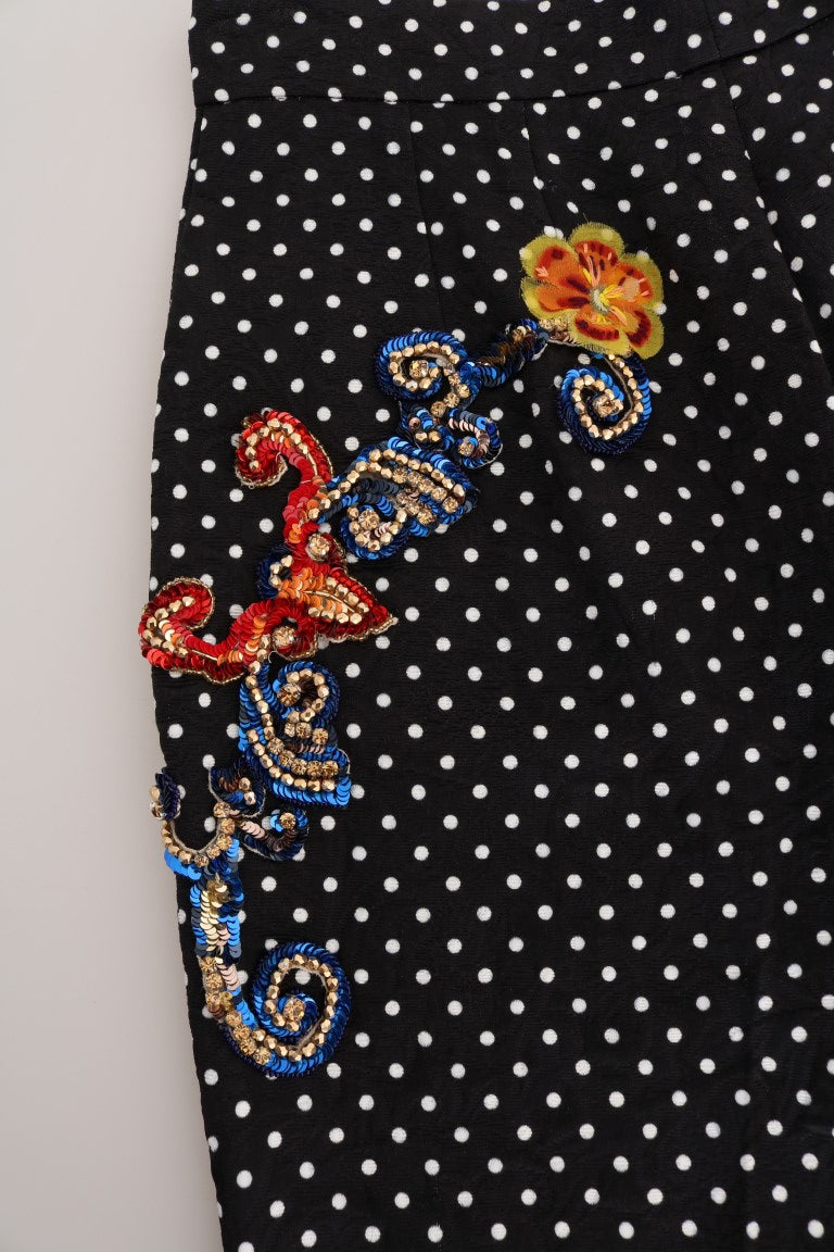 Pantalon noir à pois et cristaux de Sicile Dolce & Gabbana