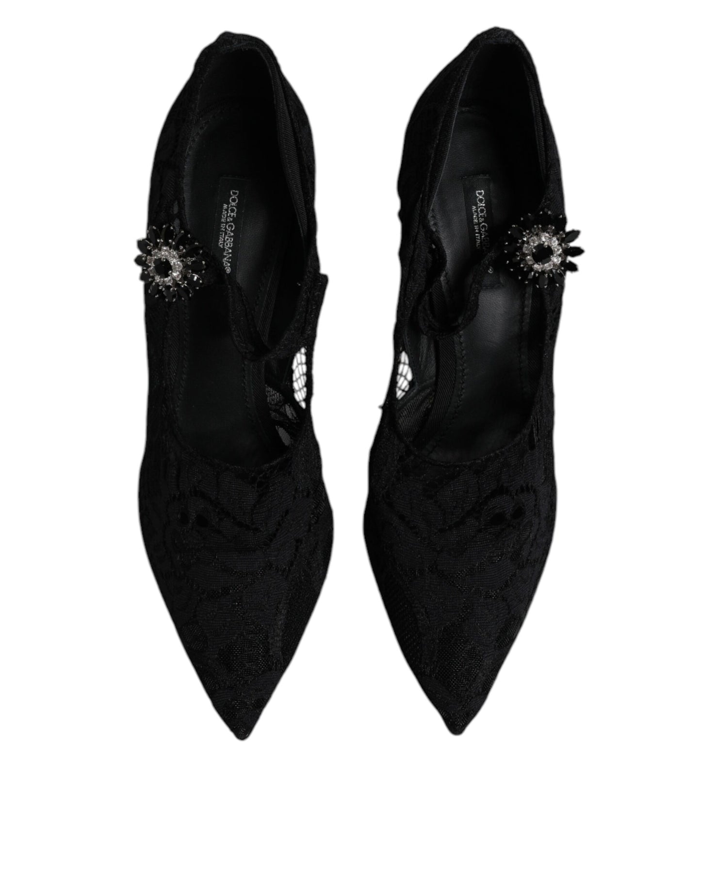 Escarpins Mary Jane en dentelle noire et cristaux Dolce & Gabbana