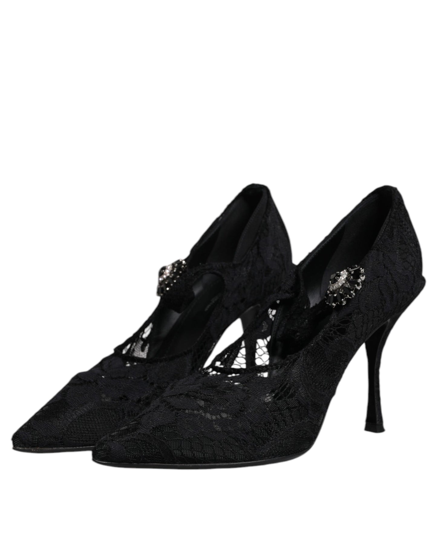 Escarpins Mary Jane en dentelle noire et cristaux Dolce & Gabbana