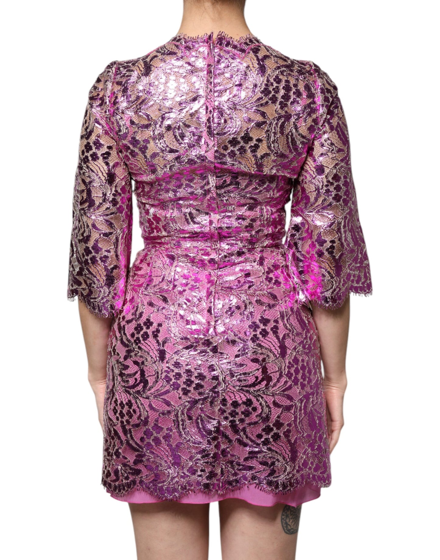 Dolce & Gabbana – Mini-Etuikleid mit Blumenmuster in Metallic-Fuchsia