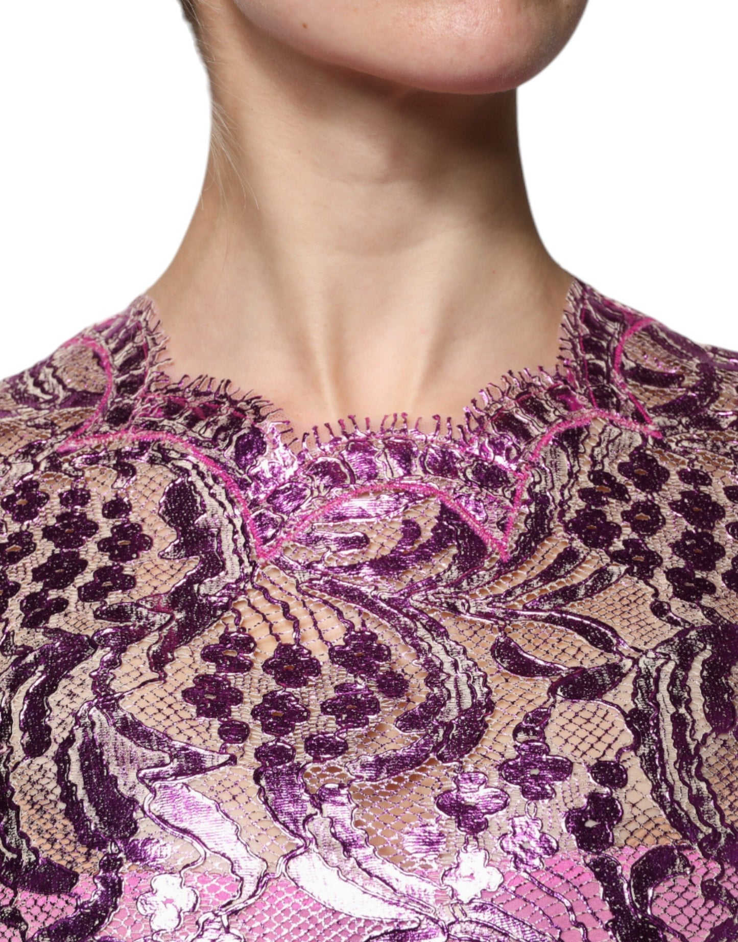 Dolce & Gabbana – Mini-Etuikleid mit Blumenmuster in Metallic-Fuchsia