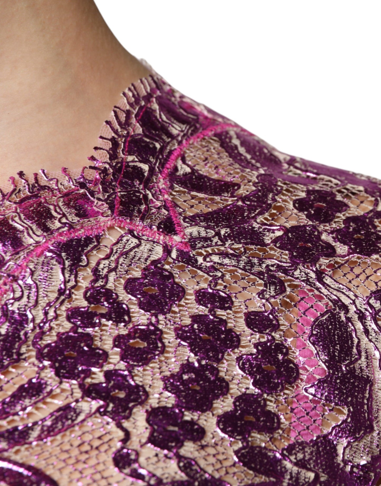 Dolce & Gabbana – Mini-Etuikleid mit Blumenmuster in Metallic-Fuchsia