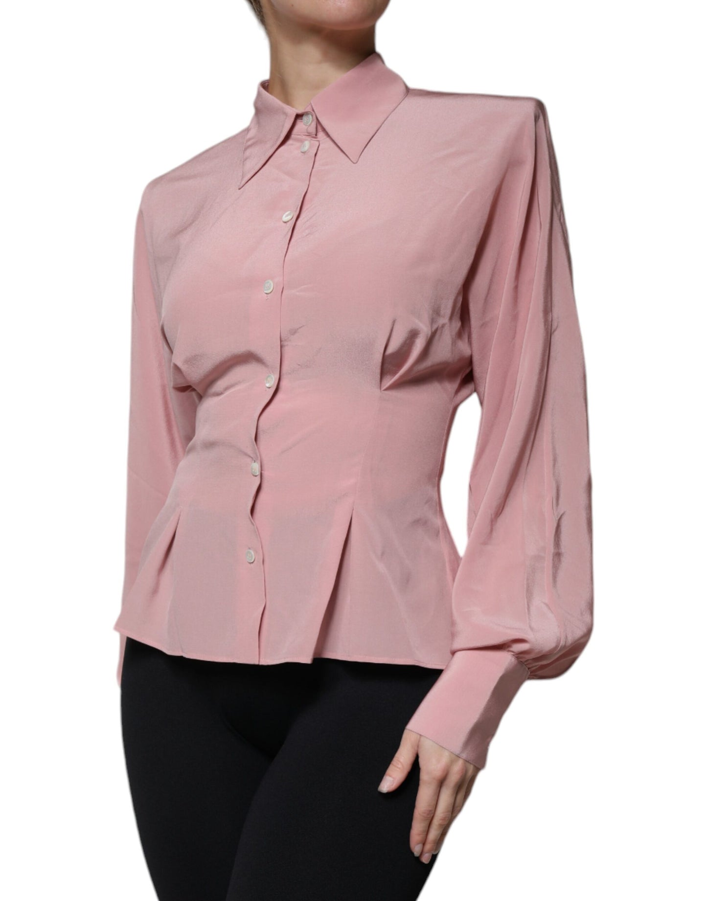 Chemisier à manches longues et col en coton rose Dolce & Gabbana