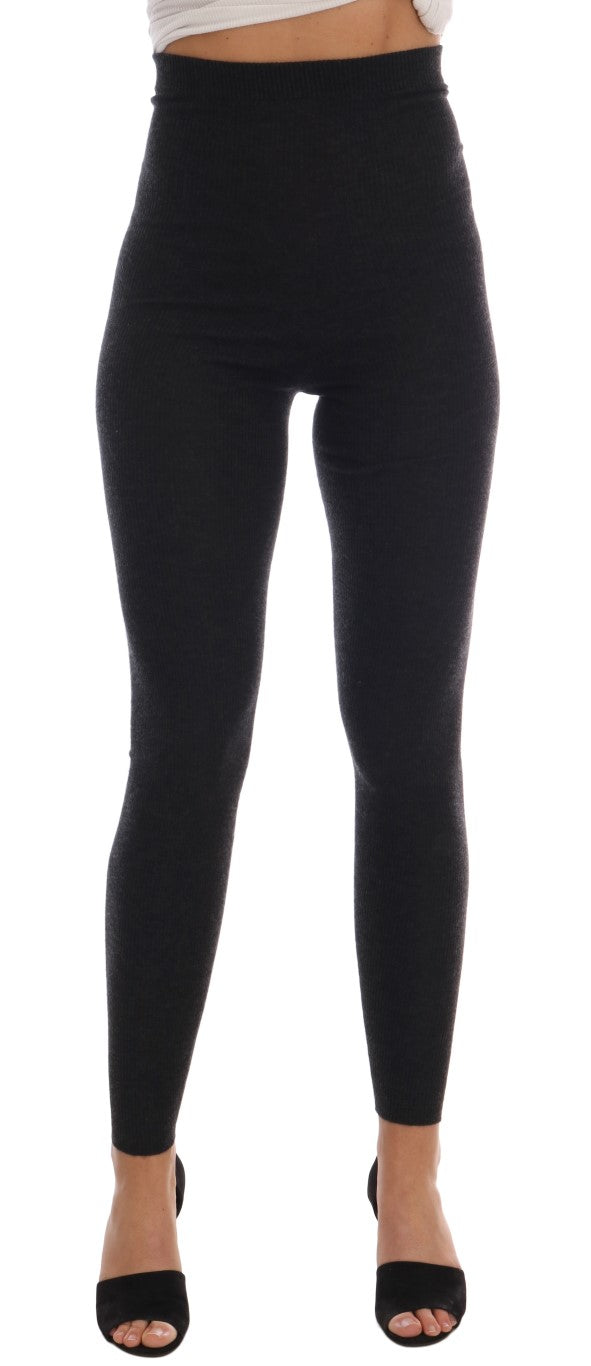 Collants extensibles côtelés en cachemire gris Dolce & Gabbana