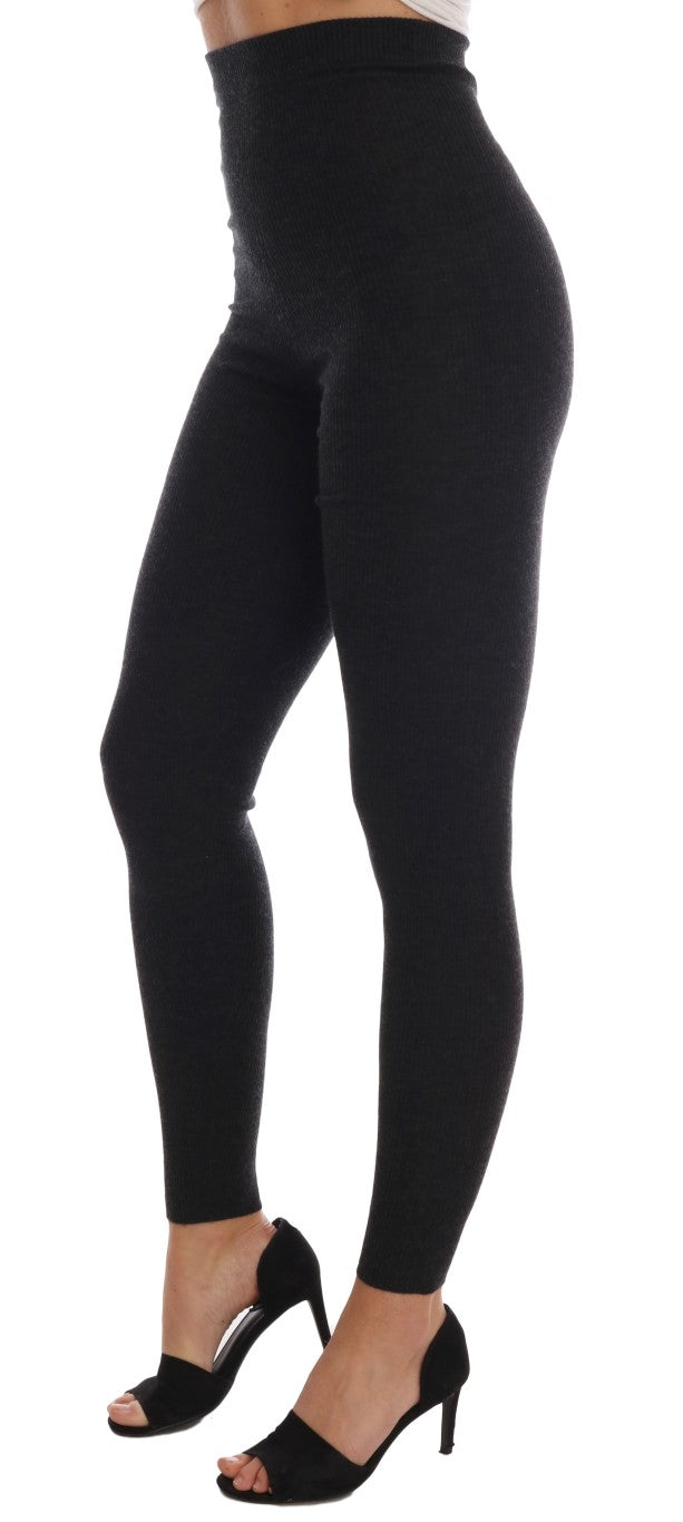 Collants extensibles côtelés en cachemire gris Dolce & Gabbana