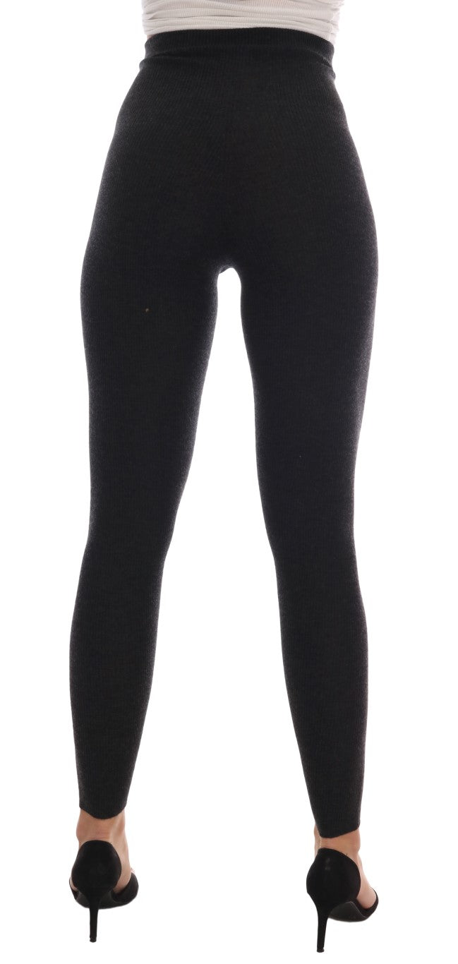 Collants extensibles côtelés en cachemire gris Dolce & Gabbana