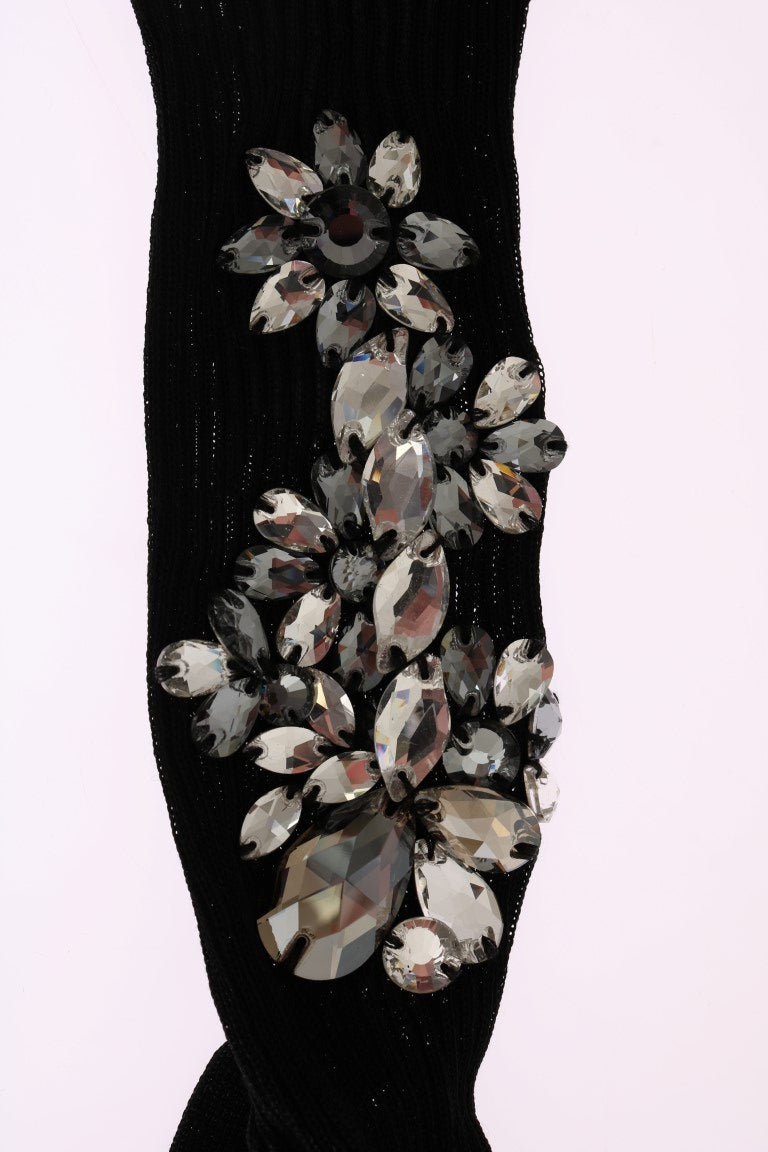 Chaussettes noires en tricot floral à cristaux transparents Dolce & Gabbana