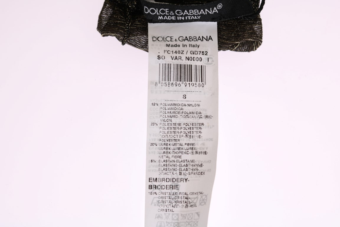 Chaussettes noires extensibles à fleurs et cristaux transparents Dolce & Gabbana