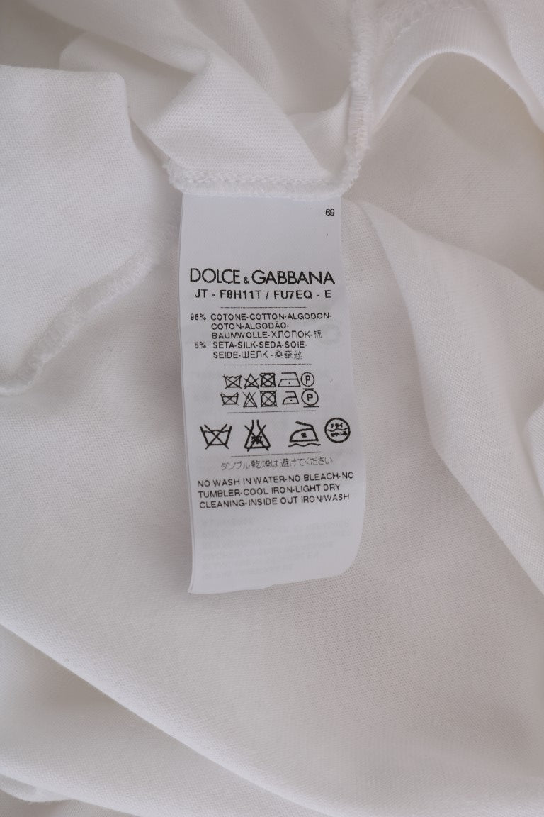 Dolce & Gabbana Weißes Baumwoll-Seiden-T-Shirt