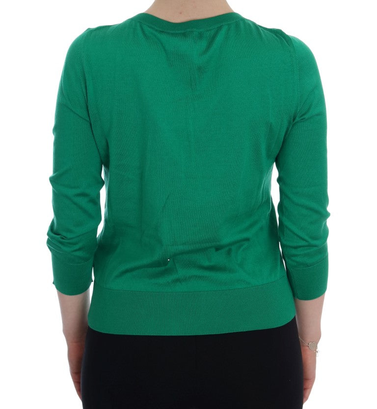 Pull banane en soie verte et cristaux Dolce & Gabbana