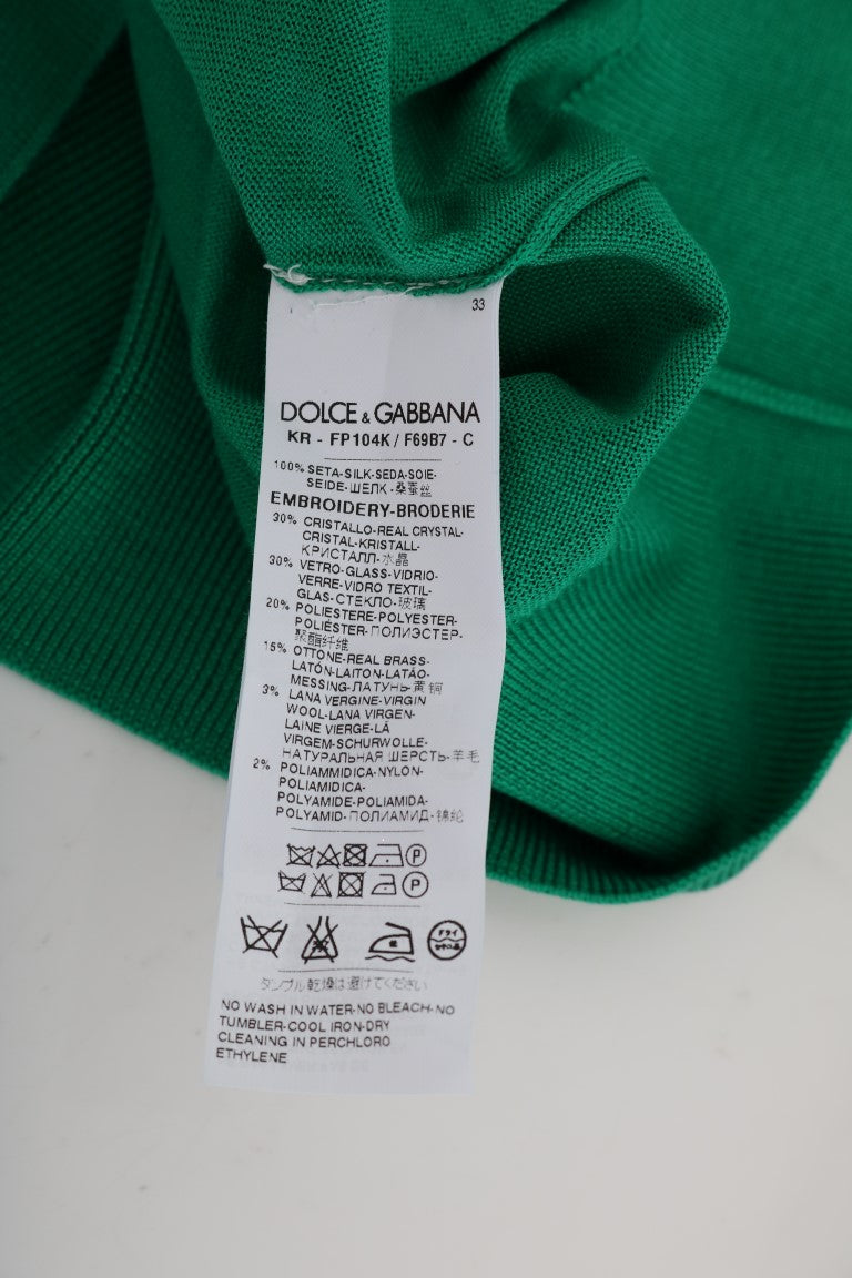 Pull banane en soie verte et cristaux Dolce & Gabbana