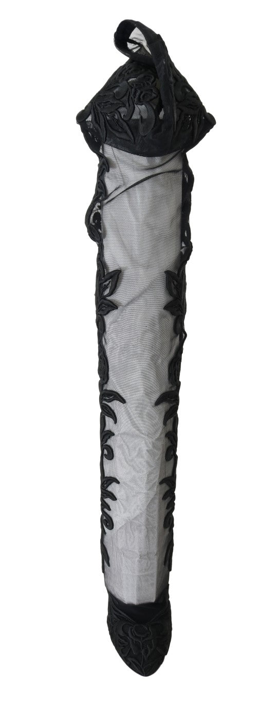 Bottes chaussettes noires brodées de fleurs Dolce & Gabbana
