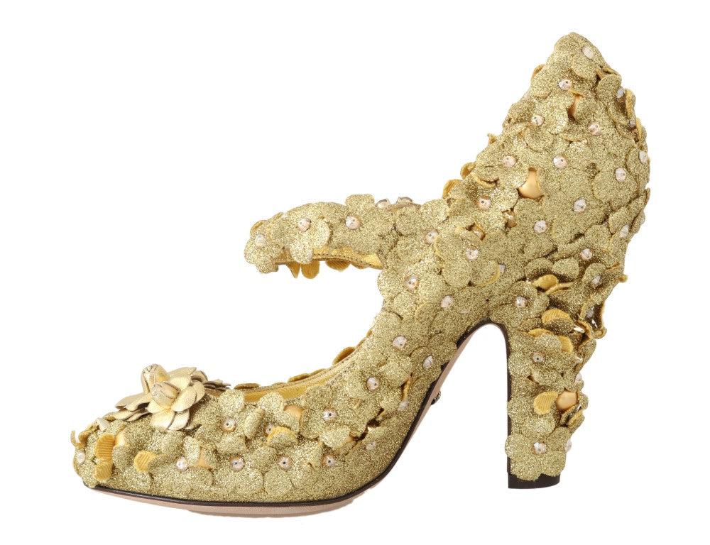 Escarpins Mary Jane Dolce & Gabbana à fleurs et cristaux dorés