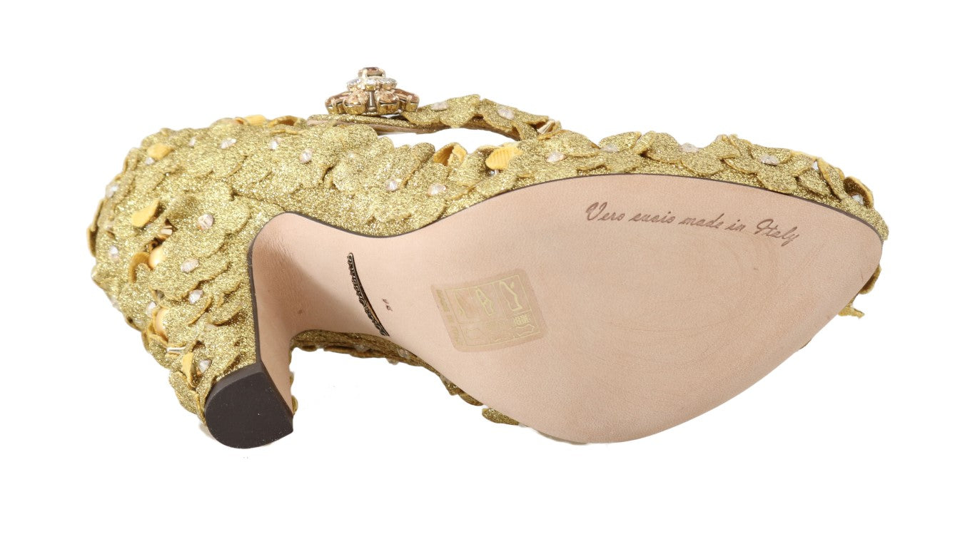 Escarpins Mary Jane Dolce & Gabbana à fleurs et cristaux dorés
