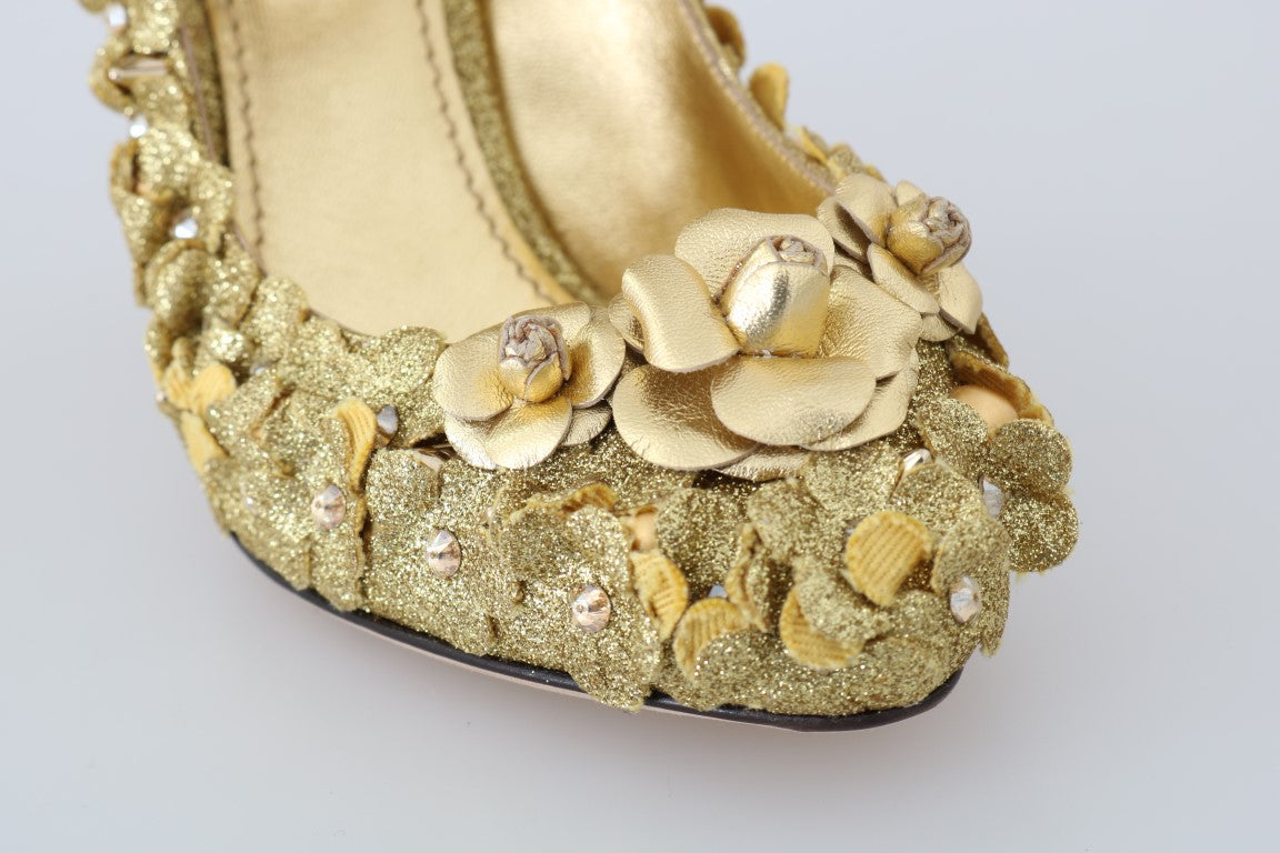 Escarpins Mary Jane Dolce & Gabbana à fleurs et cristaux dorés