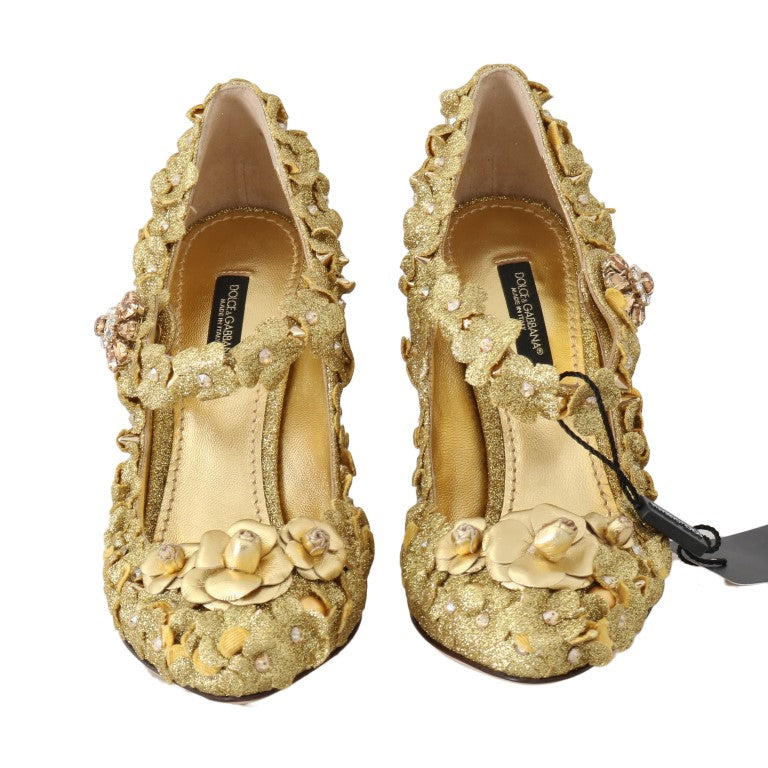 Escarpins Mary Jane Dolce & Gabbana à fleurs et cristaux dorés