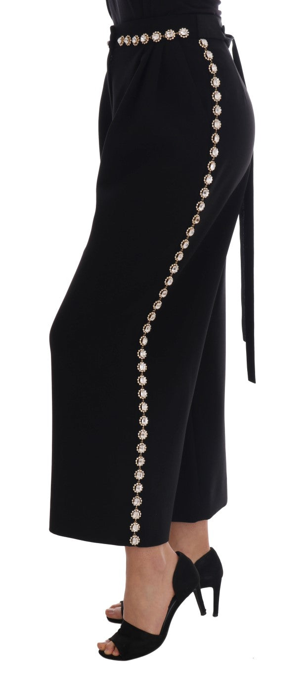 Pantalon en laine stretch noire à cristaux Dolce & Gabbana
