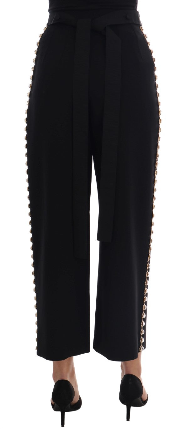 Pantalon en laine stretch noire à cristaux Dolce & Gabbana