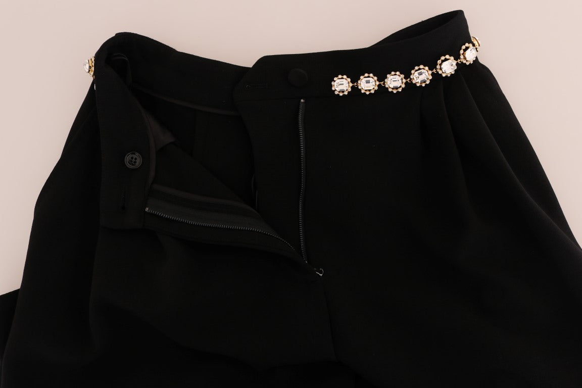Pantalon en laine stretch noire à cristaux Dolce & Gabbana